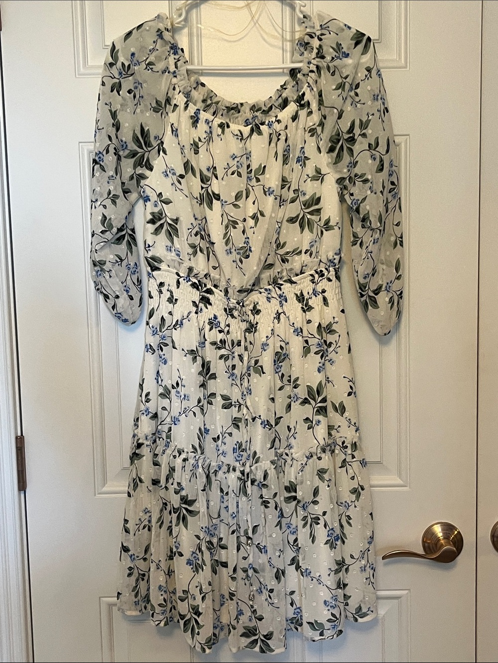 Ryan Michelle Floral Tiered Midi Dress in White and Green